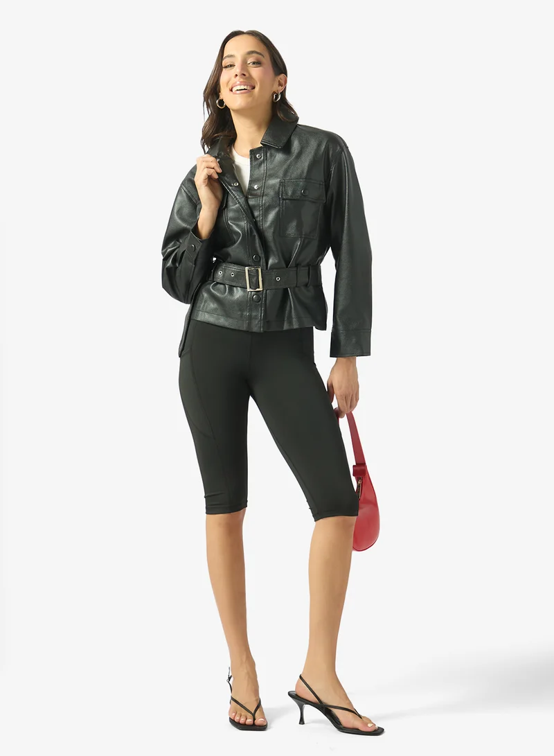 Ginger  Oversize PU Button Down Jacket for Women | Best Price UAE