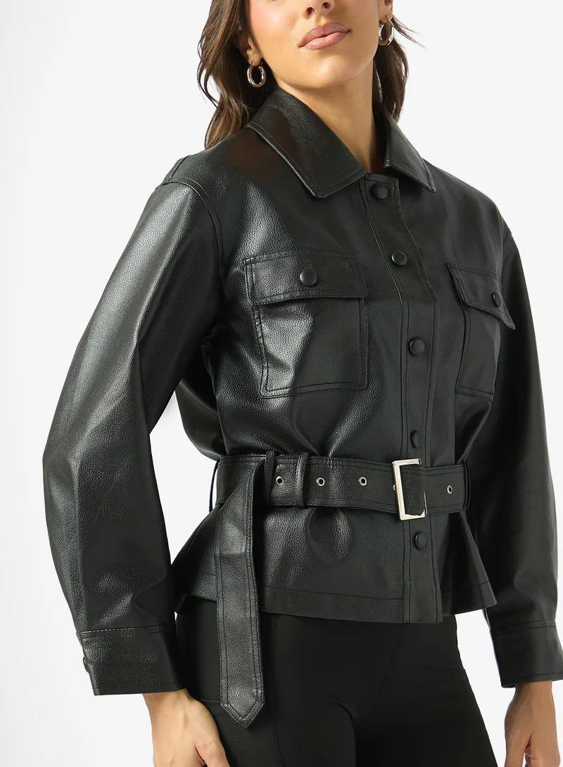 Ginger  Oversize PU Button Down Jacket for Women | Best Price UAE