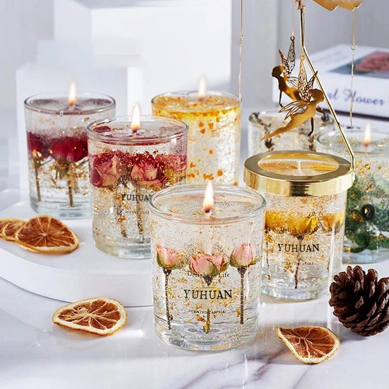 Y&D Valentine's Day Gift - Scented Jelly Candles with Dried Flowers & Essential Oils - Gel Wax Home Fragrance Candles - Image 1