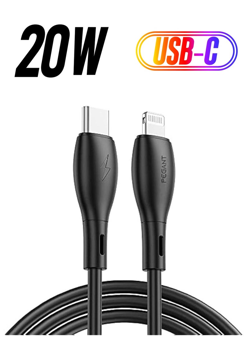 PEGANT Lightning Cable for iPhone 1M USB C to Lightning Fast Charging TPE Liquid Silicone 20W PD Charge for iPhone 13 Pro/13 Pro Max/13/13 mini ipad 9 12 mini/12/12 (1M Black) - Image 1