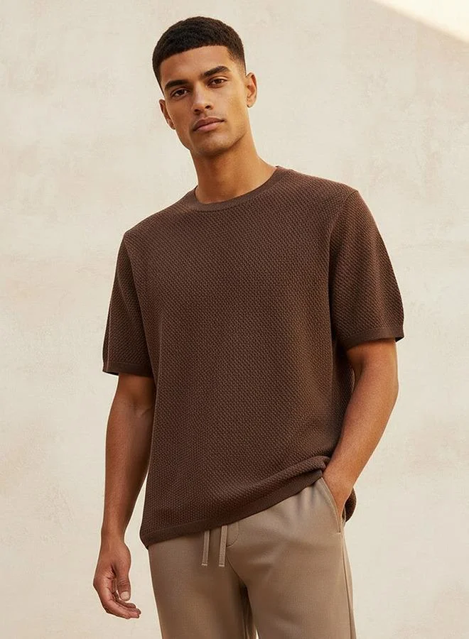 Iconic Iconic Crew Neck Popcorn Textured T-shirt