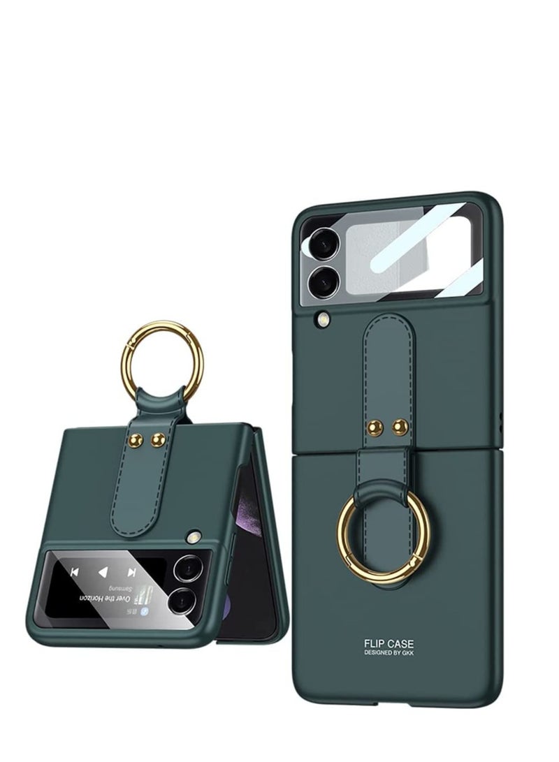 SYOSI for Samsung Galaxy Z Flip 3 Case Ultra Thin Matte PC Protective Cover with Ring，Hybrid 9H Glass All-Inclusive Camera Lens Protector Case for Samsung Galaxy Z Flip 3 5G (Green)  - Image 1