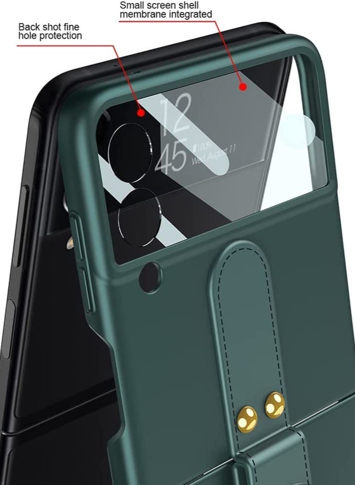 SYOSI for Samsung Galaxy Z Flip 3 Case Ultra Thin Matte PC Protective Cover with Ring，Hybrid 9H Glass All-Inclusive Camera Lens Protector Case for Samsung Galaxy Z Flip 3 5G (Green)  - Image 2