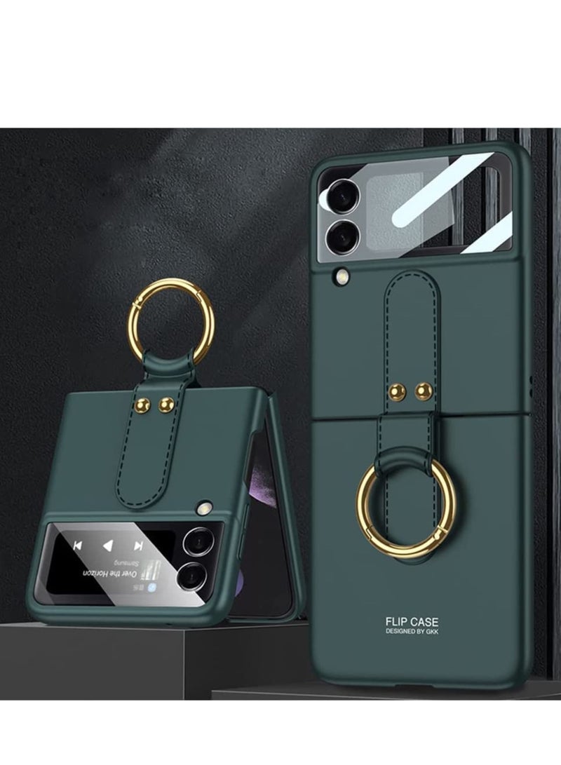 SYOSI for Samsung Galaxy Z Flip 3 Case Ultra Thin Matte PC Protective Cover with Ring，Hybrid 9H Glass All-Inclusive Camera Lens Protector Case for Samsung Galaxy Z Flip 3 5G (Green)  - Image 4