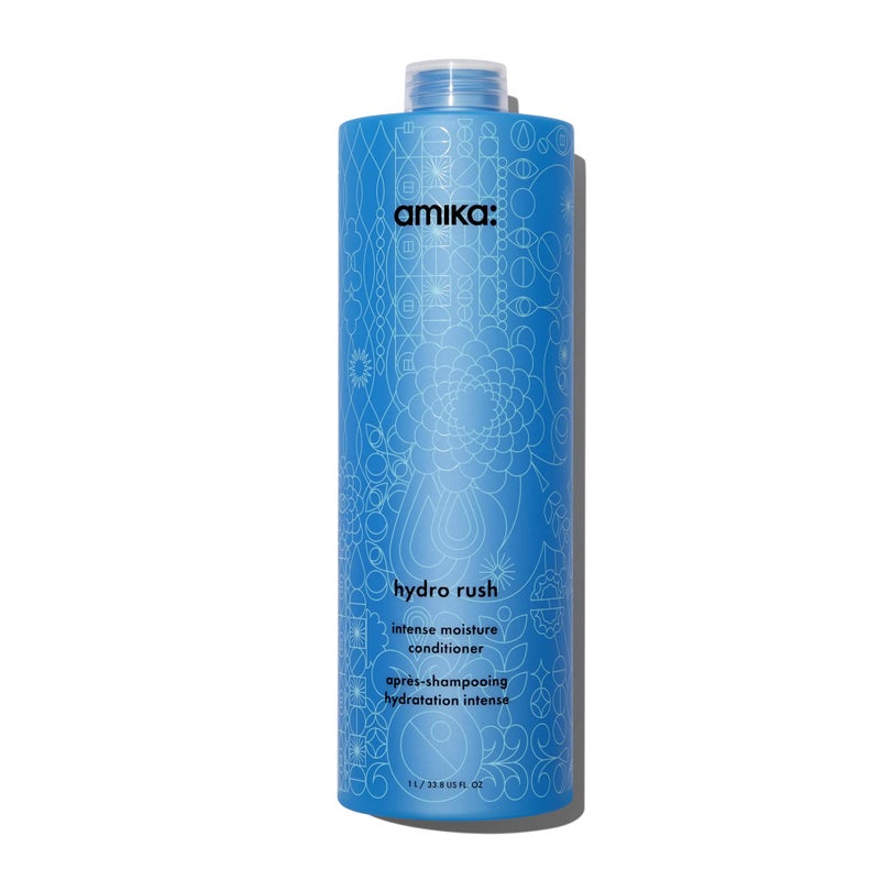 amika hydro rush intense moisture conditioner with hyaluronic acid, 1000ml | for dry, textured, or coarse hair types 2a-4c, long-lasting hydration, color-safe, keratin + chemically treated safe - Image 1