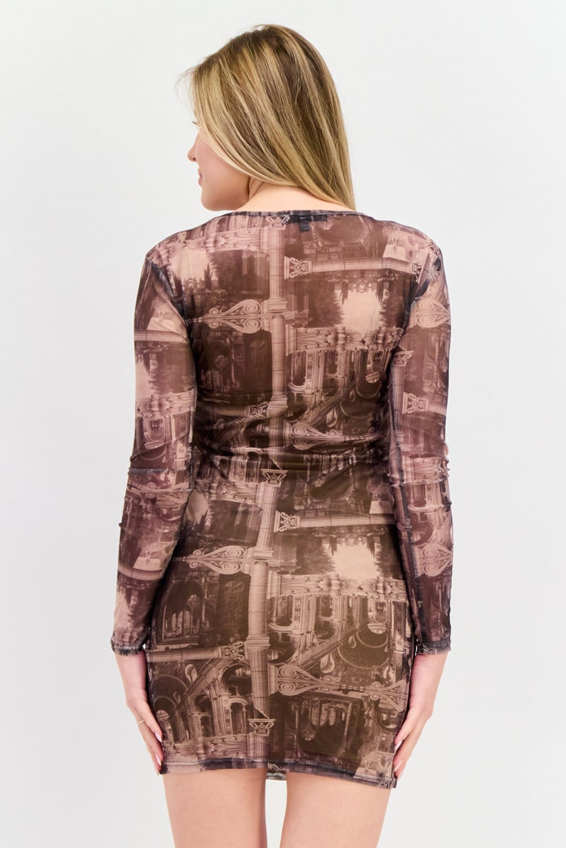 Missguided Women Allover Printed Mesh Mini Dress, Black - Image 3