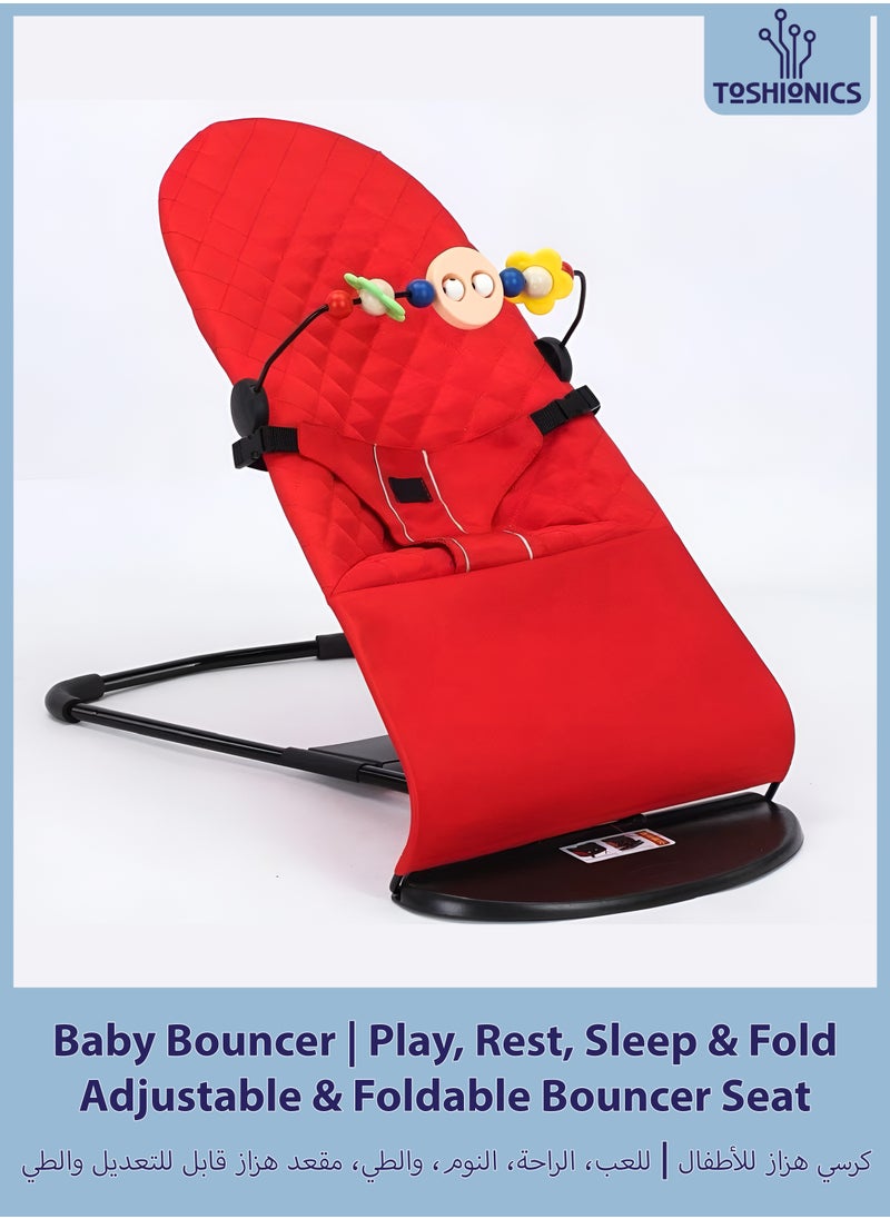 Toshionics Adjustable Baby Bouncer Seat with Toy Bar  4-in-1 Foldable Infant Rocker for Newborns and Toddlers Portable Baby Lounger Chair for Play Rest and Sleep Lightweight Travel-Friendly Safety Belt Included  - Image 1