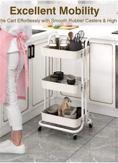 BLOOMING TIME 3 Tier Rolling Utility Organizer Rack Craft Art Cart Multi-Purpose Organizer Shelf for Office Bathroom Kitchen Laundry Room White  - Image 1