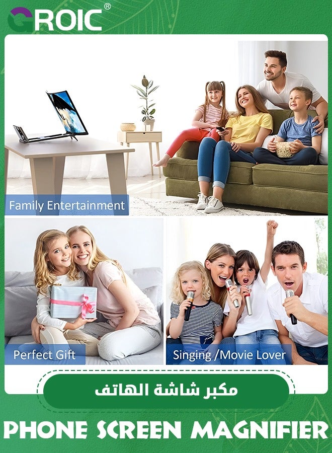 14" Black Screen Magnifier for Smartphone 3D HD Mobile Phone Screen Magnifier Video Expandable HD Screen Foldable for Watching Movies Videos, Playing Games, for All Smartphones