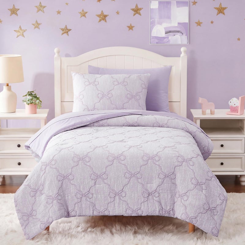 Wink Deer Twin Comforter Set with Sheets for Girls-5 Pieces Twin Bedding Sets with Light Purple Comforter, Sheets, Pillowcase & Sham for Kids (Purple Diamond, 66" X 86") - Image 1