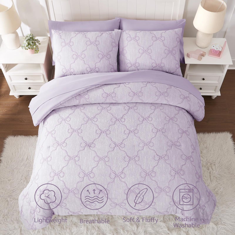 Wink Deer Twin Comforter Set with Sheets for Girls-5 Pieces Twin Bedding Sets with Light Purple Comforter, Sheets, Pillowcase & Sham for Kids (Purple Diamond, 66" X 86") - Image 4