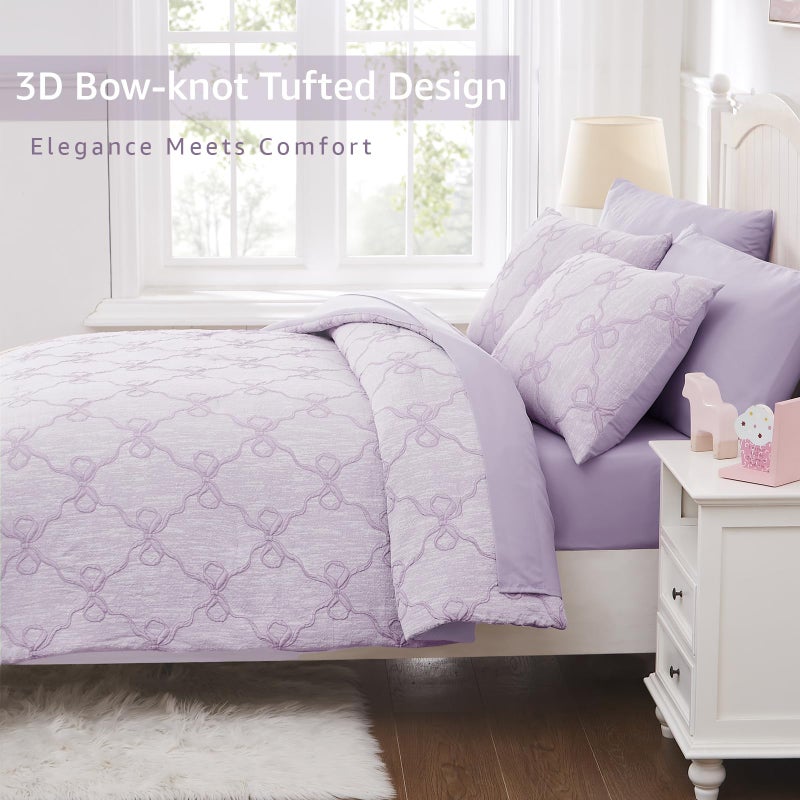 Wink Deer Twin Comforter Set with Sheets for Girls-5 Pieces Twin Bedding Sets with Light Purple Comforter, Sheets, Pillowcase & Sham for Kids (Purple Diamond, 66" X 86") - Image 3