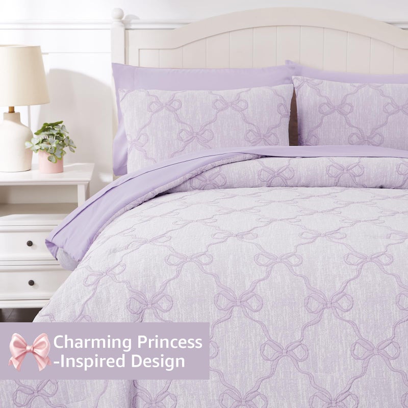 Wink Deer Twin Comforter Set with Sheets for Girls-5 Pieces Twin Bedding Sets with Light Purple Comforter, Sheets, Pillowcase & Sham for Kids (Purple Diamond, 66" X 86") - Image 5