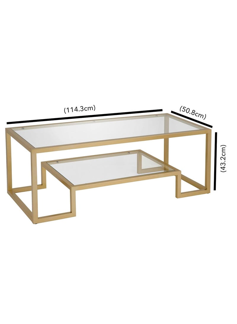 LINGWEI Coffee Table Modern Tempered Glass Tabletop with Sturdy Metal Frame Centre Table for Dining Room Modern Geometric Glass Coffee Table with Mid Glass Shelf - Image 5