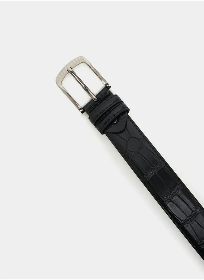 ستايلي Croc Texture Belt with Metal Buckle