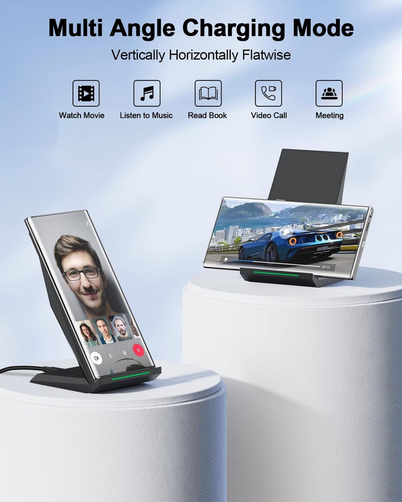 NANAMI  Fast Wireless Charger, 【2 Pack】 Wireless Charging Stand Compatible with iPhone 17/17 Air/17 Pro/17 Pro Max/16/15/14/13, Desktop Nightstand Phone Charger Dock for Galaxy S26/S26+/S25/S24/S23/S22 - Image 4