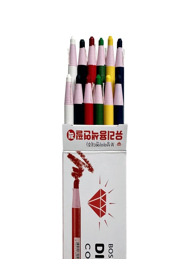 MELLOMENT Dermatograph Colored Grease Pencils - Peel-Off China Makers - Set of 12 - Red, Blue, Yellow, Green, Black & White - Multi-Surface Use on Glass, Vinyl, Plastic & Metal - Ideal for Art, Marking & More - Image 1