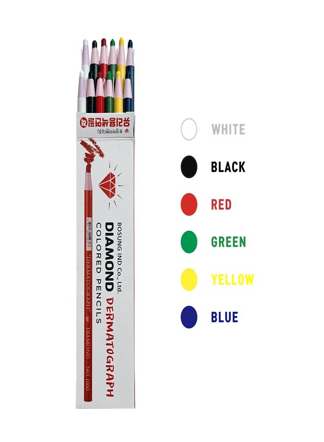MELLOMENT Dermatograph Colored Grease Pencils - Peel-Off China Makers - Set of 12 - Red, Blue, Yellow, Green, Black & White - Multi-Surface Use on Glass, Vinyl, Plastic & Metal - Ideal for Art, Marking & More - Image 3