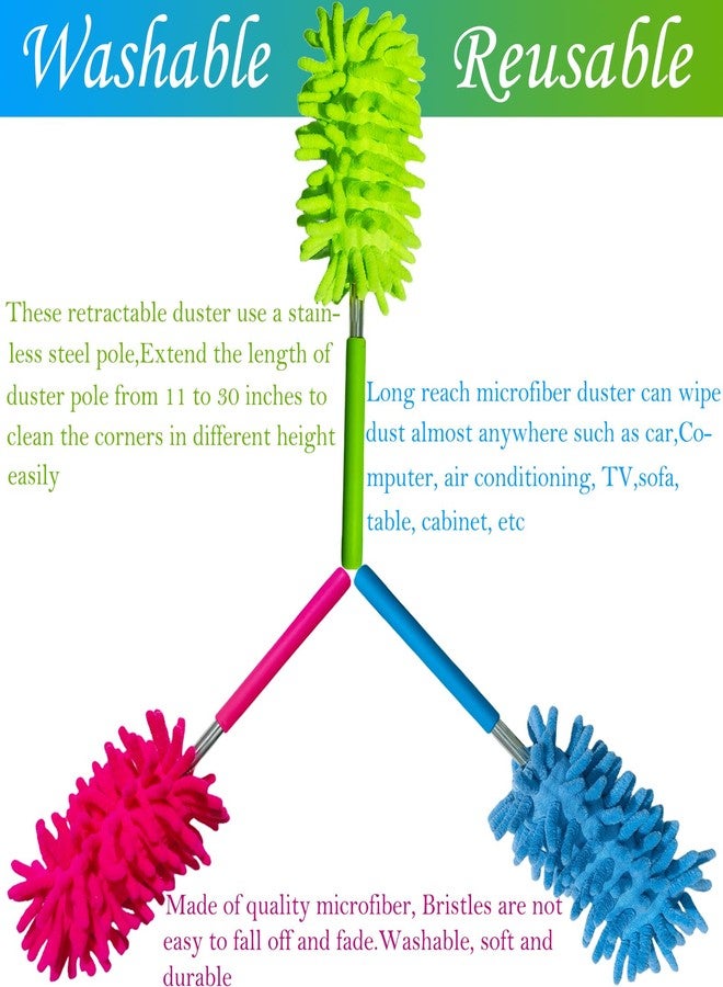 M-Jump 3 Pack Retractable Long-Reach Washable Duster for Cleaning, Microfiber Hand Duster Brush with Telescoping Pole for Cleaning Car, Window, Furniture, Office - Image 5