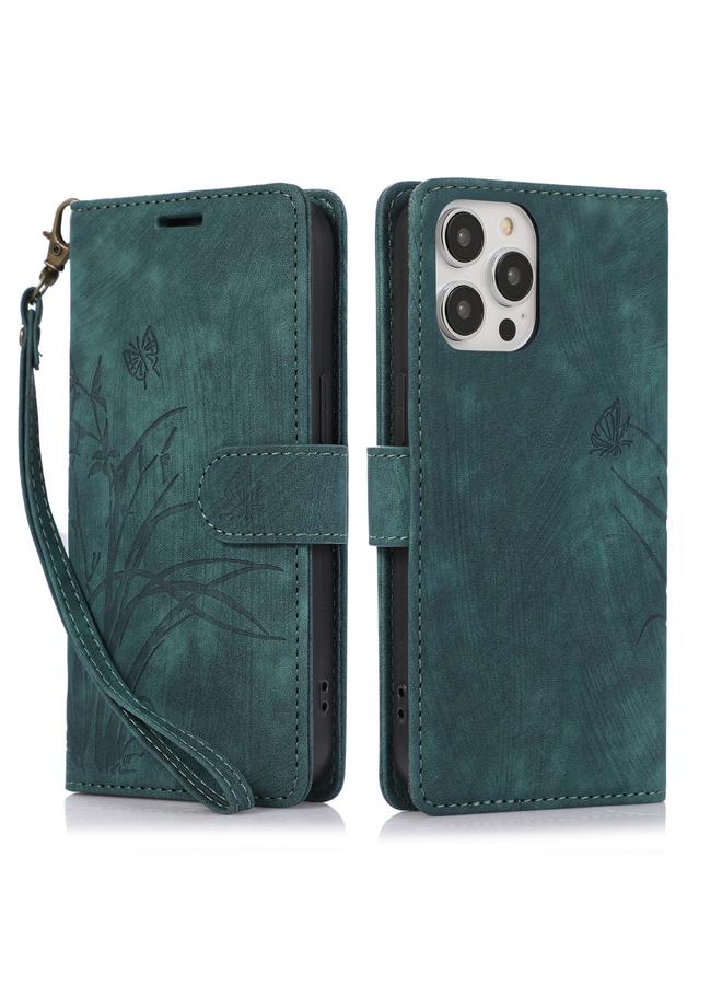 S-TOP Case For iPhone 14 Pro Max Orchid Butterfly Embossed Leather Phone Case - Image 1