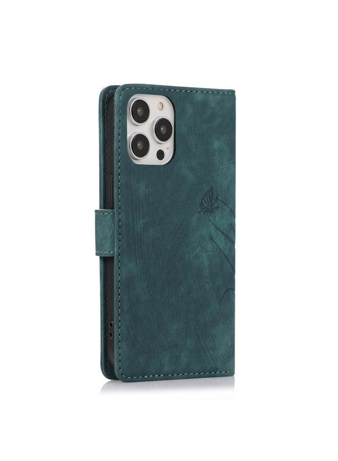 S-TOP Case For iPhone 14 Pro Max Orchid Butterfly Embossed Leather Phone Case - Image 3