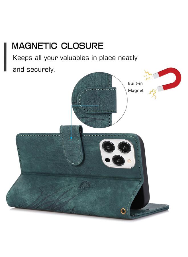 S-TOP Case For iPhone 14 Pro Max Orchid Butterfly Embossed Leather Phone Case - Image 5