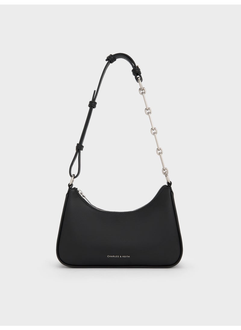 Charles & Keith CHARLES & KEITH Lane Chain-Link Shoulder Bag & Crossbody Bag for Women - Black  - Image 1