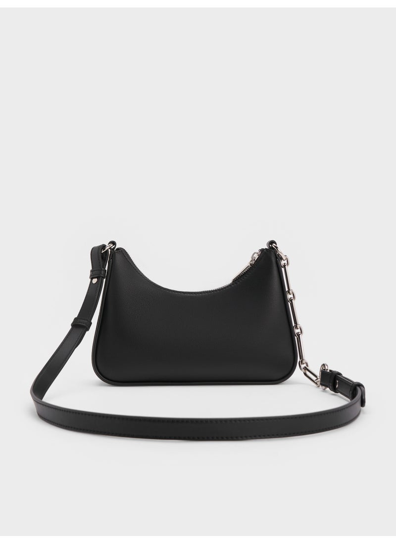 Charles & Keith CHARLES & KEITH Lane Chain-Link Shoulder Bag & Crossbody Bag for Women - Black  - Image 5