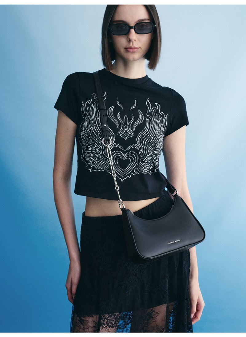 Charles & Keith CHARLES & KEITH Lane Chain-Link Shoulder Bag & Crossbody Bag for Women - Black  - Image 2