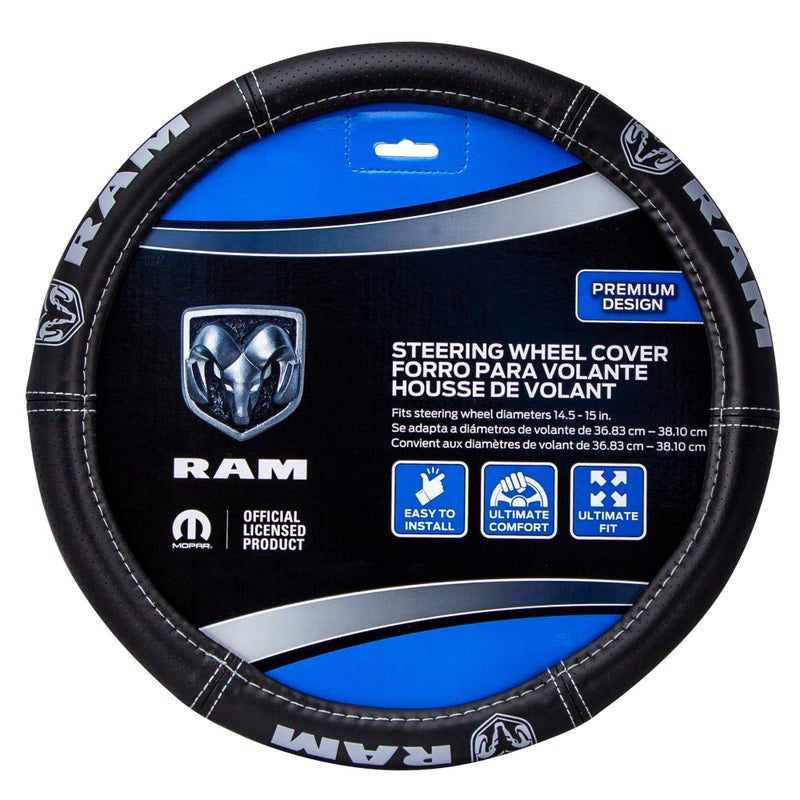 Plasticolor 006697R25 Ram Deluxe Elite Steering Wheel Cover Gray Logo