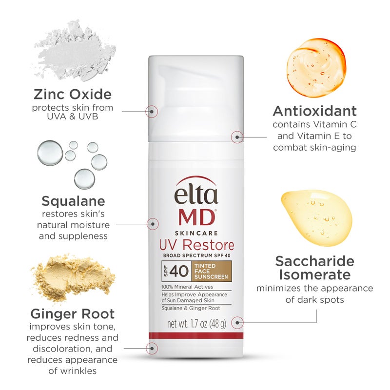 EltaMD UV Restore Tinted Sunscreen for Face SPF 40, Tinted Mineral Sunscreen for Sun Damaged Skin Repair Face, Anti Aging Zinc Oxide Moisturizer Formula, 1.7 oz - Image 2