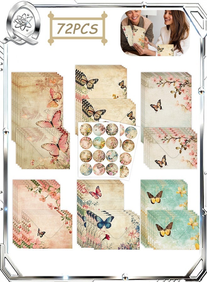 كوانتوم 72 ورق قرطاسية وأظرف مجموعة، 24 ورقة كتابة 24 ظرف متطابق 24 ملصق مستدير، طقم ورق ثابت لطيف - Image 1