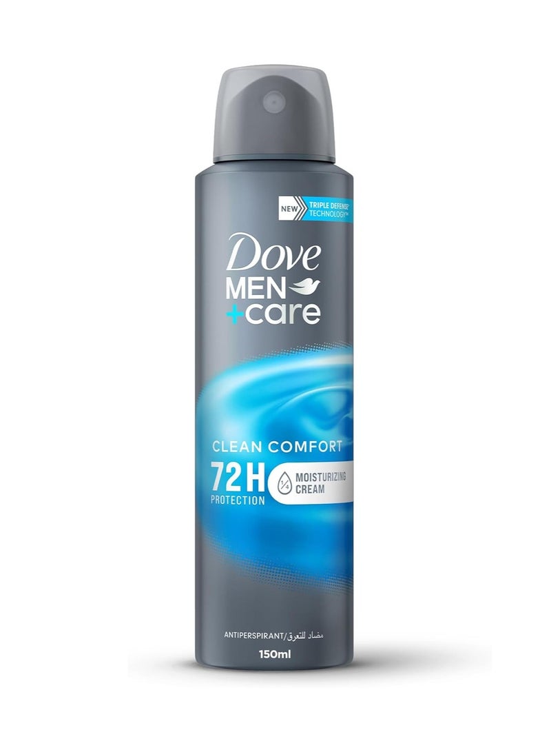 بخاخ دوف مزيل العرق للجسم، راحة نظيفة، تقنية الحماية الثلاثية، حماية تدوم 72 ساعة، 150 مل