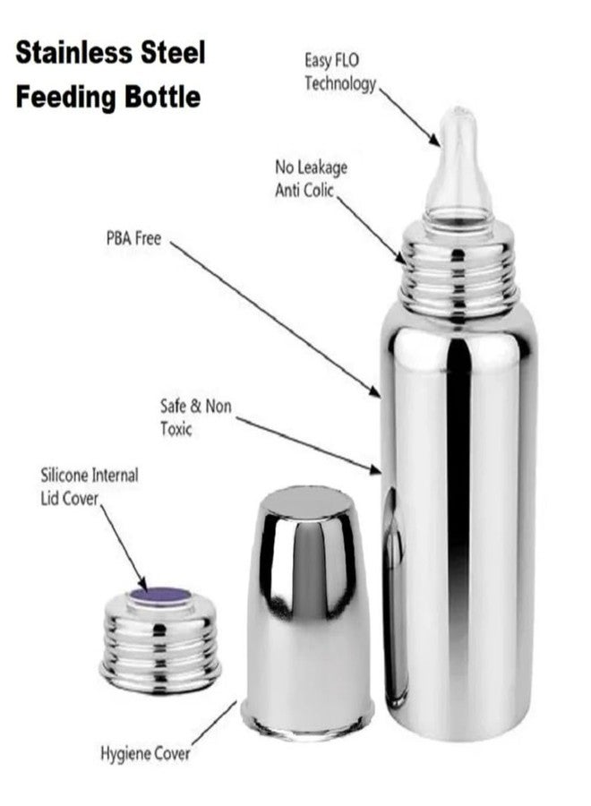 LASERBOT Stainless Steel Baby Feeding Milk Bottle, Milk Feeding, Water Feeding (Pack of 1, 250 ml.) - Image 3