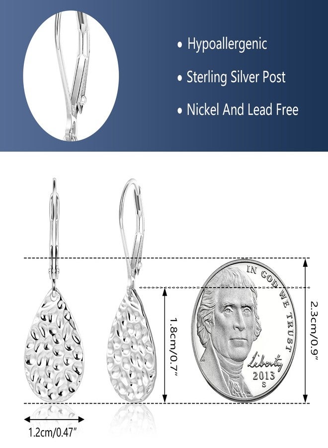 أليكس كرافت أقراط متدلية على شكل دمعة من الفضة الإسترلينية من أليكس كرافت للنساء، أقراط فضية مضادة للحساسية، أقراط متدلية على شكل دمعة بمشبك خلفي، أقراط متدلية مطروقة للنساء، هدايا مجوهرات - Image 4