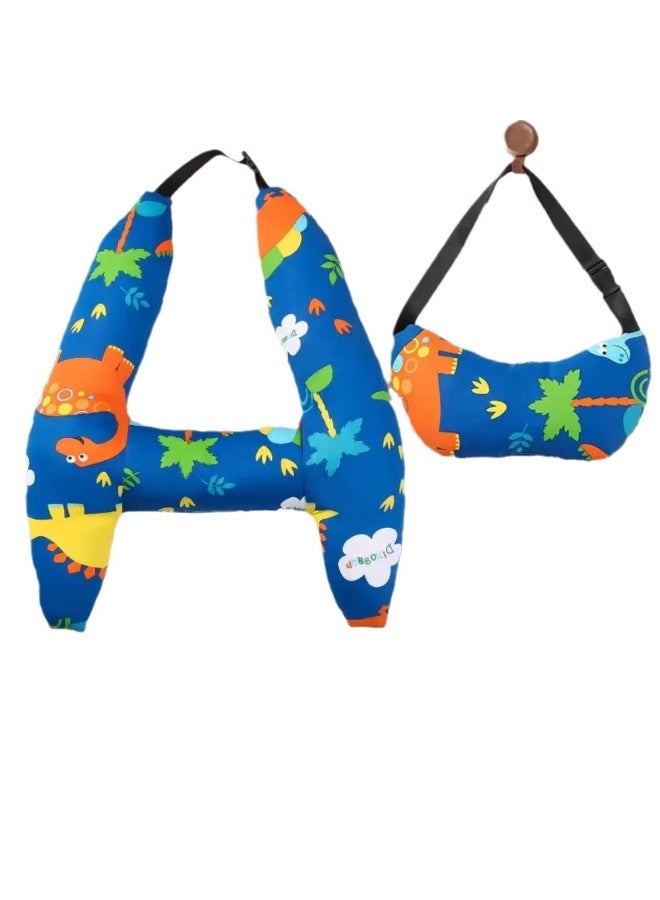 MostNow Kid Car Sleeping Head Support Pillow, Travel Pillow with Headrest Head, Neck, Arm Support for Kids. H-Shape Kid Car Sleeping Head Support. (Blue) - Image 1