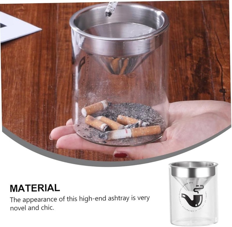 Silver Windproof Glass Ashtray With Lid Odorless Easy Clean Indoor Outdoor Use - Image 3