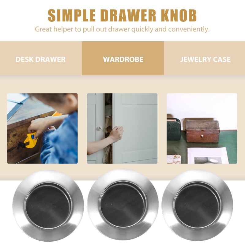 Stainless Steel Recessed Cabinet Handles 16Pcs Round Hidden Drawer Pulls For Kitchen Wardrobe - Image 4