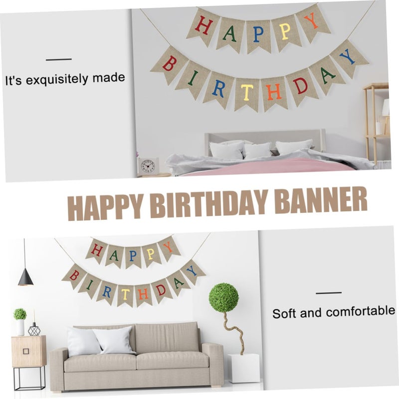Colorful Linen Birthday Banner Dovetail Bunting Pull Flag For Party Decoration - Image 4