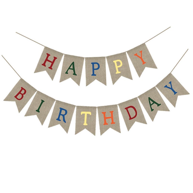 Colorful Linen Birthday Banner Dovetail Bunting Pull Flag For Party Decoration - Image 2