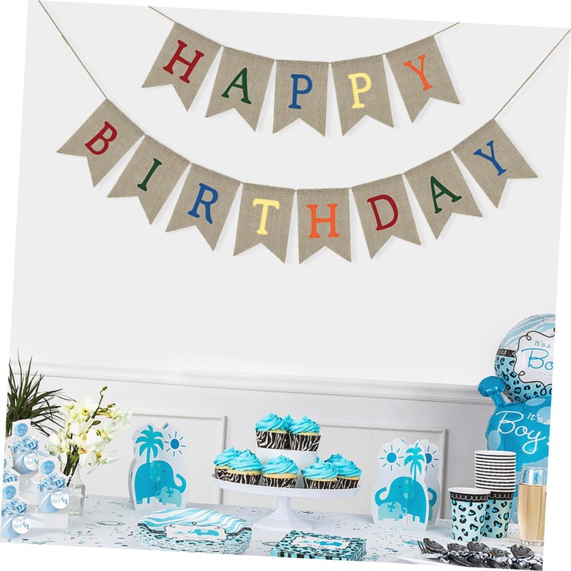 Colorful Linen Birthday Banner Dovetail Bunting Pull Flag For Party Decoration - Image 5
