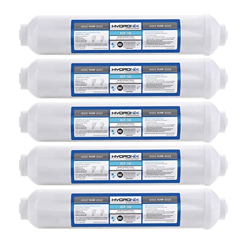 Hydronix 5 Pack ICF-10 Reverse Osmosis Post Polishing, Fridge & Ice Inline Coconut GAC Water Filter, 2000 Gal 1/4" NPT - Image 1