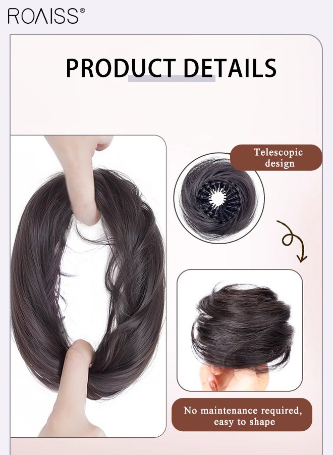 roaiss 2 Pcs Retractable Bun Hair Tie, High-temperature Synthetic Fiber Wig, Breathable and Invisible Hair Extension Wig Bag, Suitable for Shaping Head and Everyday Wear, Natural Black - Image 2