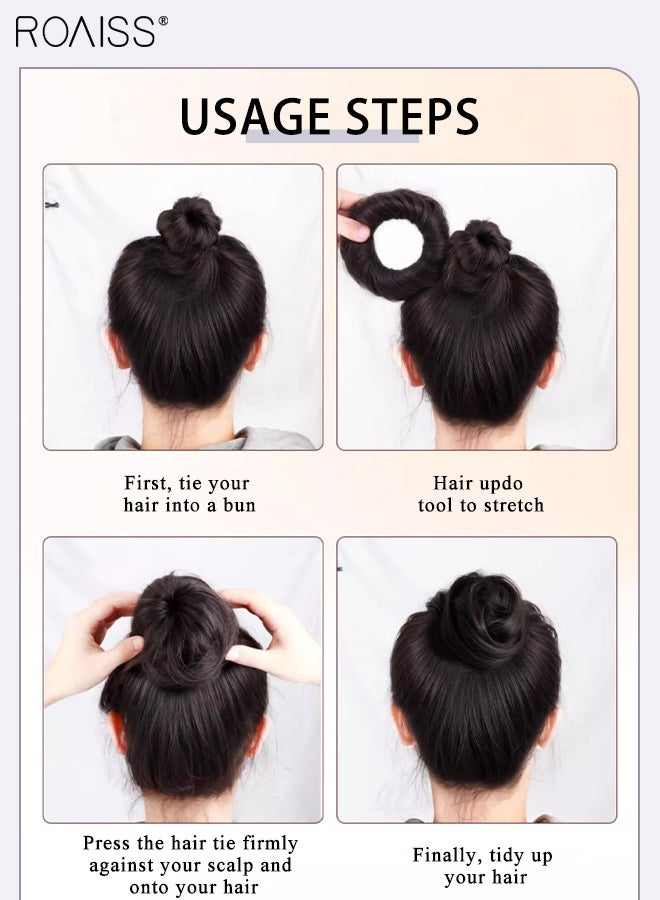 roaiss 2 Pcs Retractable Bun Hair Tie, High-temperature Synthetic Fiber Wig, Breathable and Invisible Hair Extension Wig Bag, Suitable for Shaping Head and Everyday Wear, Natural Black - Image 4