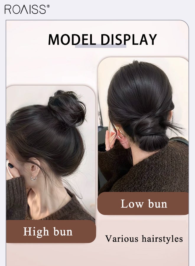 roaiss 2 Pcs Retractable Bun Hair Tie, High-temperature Synthetic Fiber Wig, Breathable and Invisible Hair Extension Wig Bag, Suitable for Shaping Head and Everyday Wear, Natural Black - Image 3