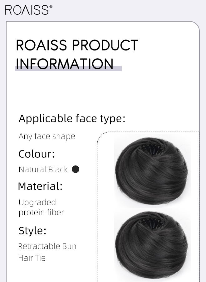 roaiss 2 Pcs Retractable Bun Hair Tie, High-temperature Synthetic Fiber Wig, Breathable and Invisible Hair Extension Wig Bag, Suitable for Shaping Head and Everyday Wear, Natural Black - Image 5