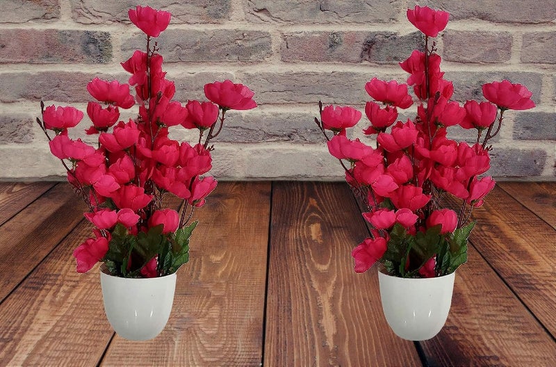 Decorly Bonsai Blossom Artificial Flowers with Wooden Pot17InchSet of 2 red
