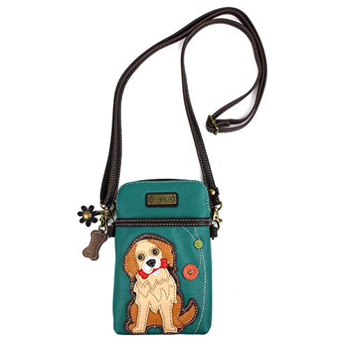 CHALA Dog Collection Cell Phone Crossbody Purse-Women PU Leather/Canvas Multicolor Handbag with Adjustable Strap - Golden Retriever - turquoise - Image 2