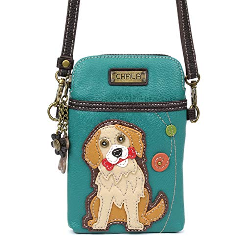 CHALA Dog Collection Cell Phone Crossbody Purse-Women PU Leather/Canvas Multicolor Handbag with Adjustable Strap - Golden Retriever - turquoise - Image 1