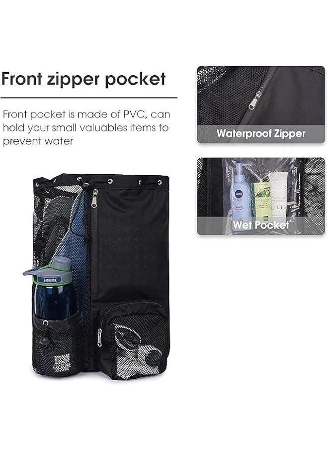 HOOKOR Mesh Swim Bag, Drawstring Backpack with Wet Pocket Beach Backpack for Swimming, for Swimming, Gym, and Workout Gear  - Image 3